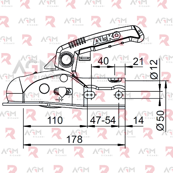 AL-KO GIUNTO A SFERA TONDO AK 270 CON SOFT DOCK Ø mm. 50