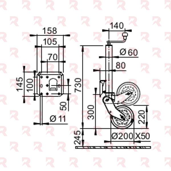 AL-KO RUOTINO TELESCOPICO TUBO Ø mm. 60