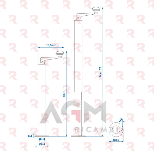 PIEDINO D’APPOGGIO TELES. TUBO mm. 48 H= mm. 400/650