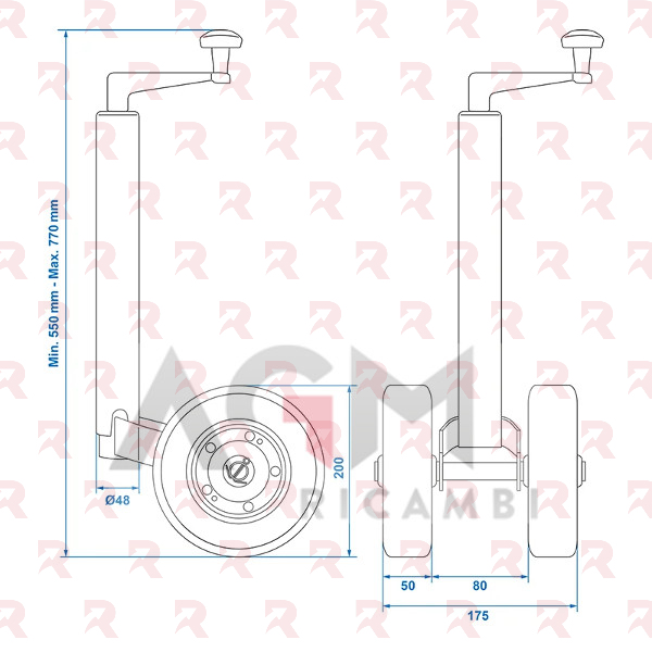 RUOTINO TELESCOPICO DOPPIO – TUBO Ø MM. 48