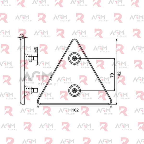 CATADIOTTRO TRIANGOLARE ROSSO C/VITI DI FISSAGGIO M5