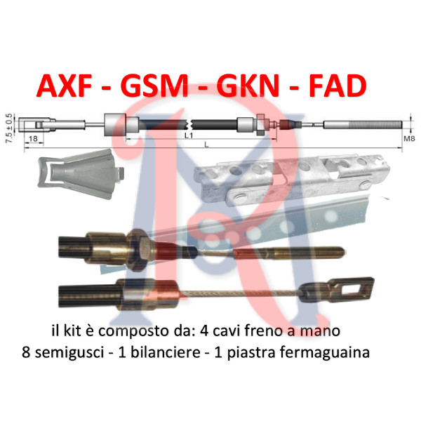 AXF/GSM Kit Cavi freno a mano Tandem guaine mm. 1050/1480