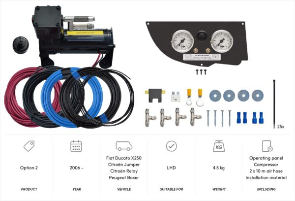 Option 2 with X250 panel (and 2x 10 m air hose)