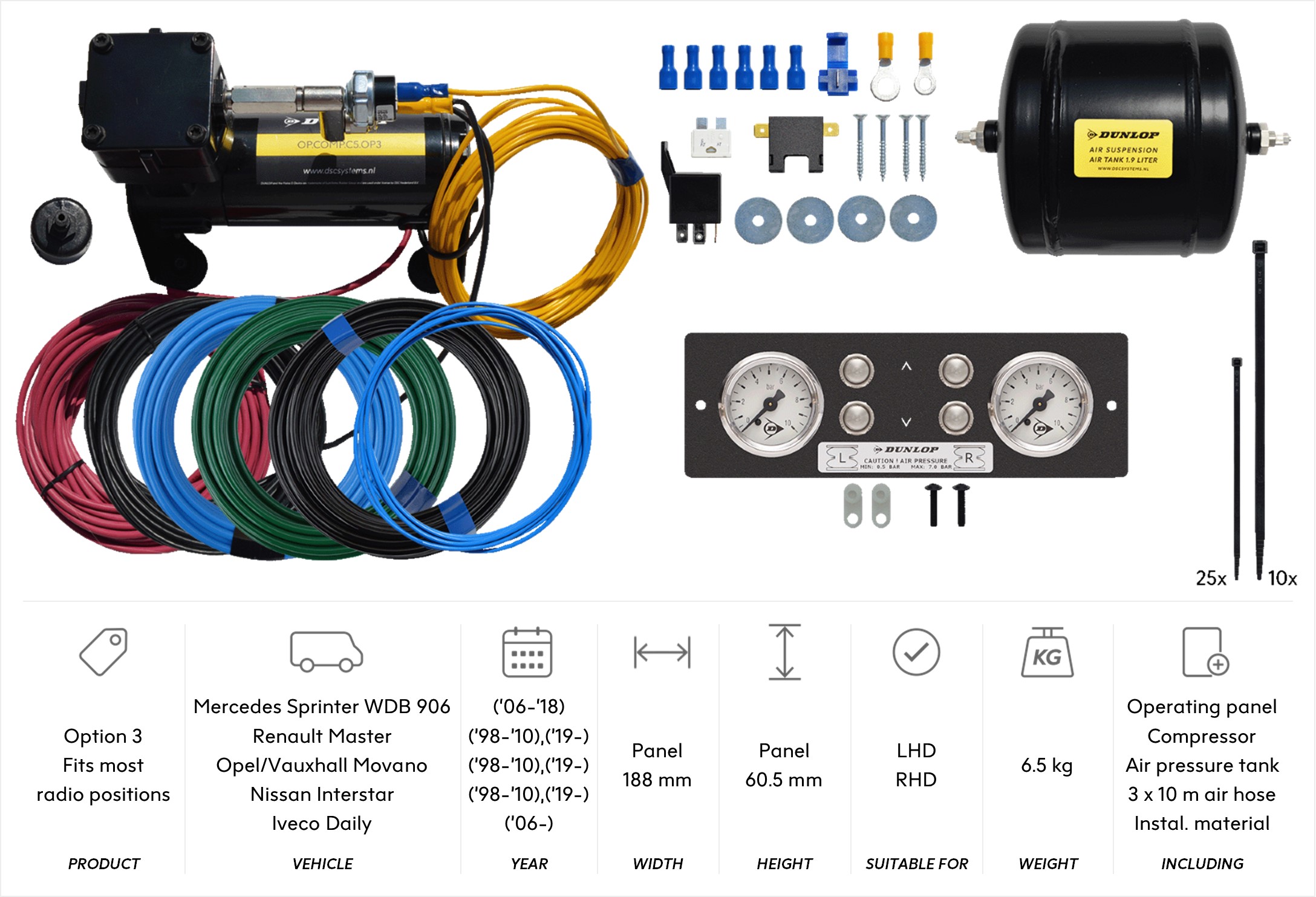 Option 3 with Sprinter ’06- / DIN1 panel / Master X70 (and 2x 10 m air hose)