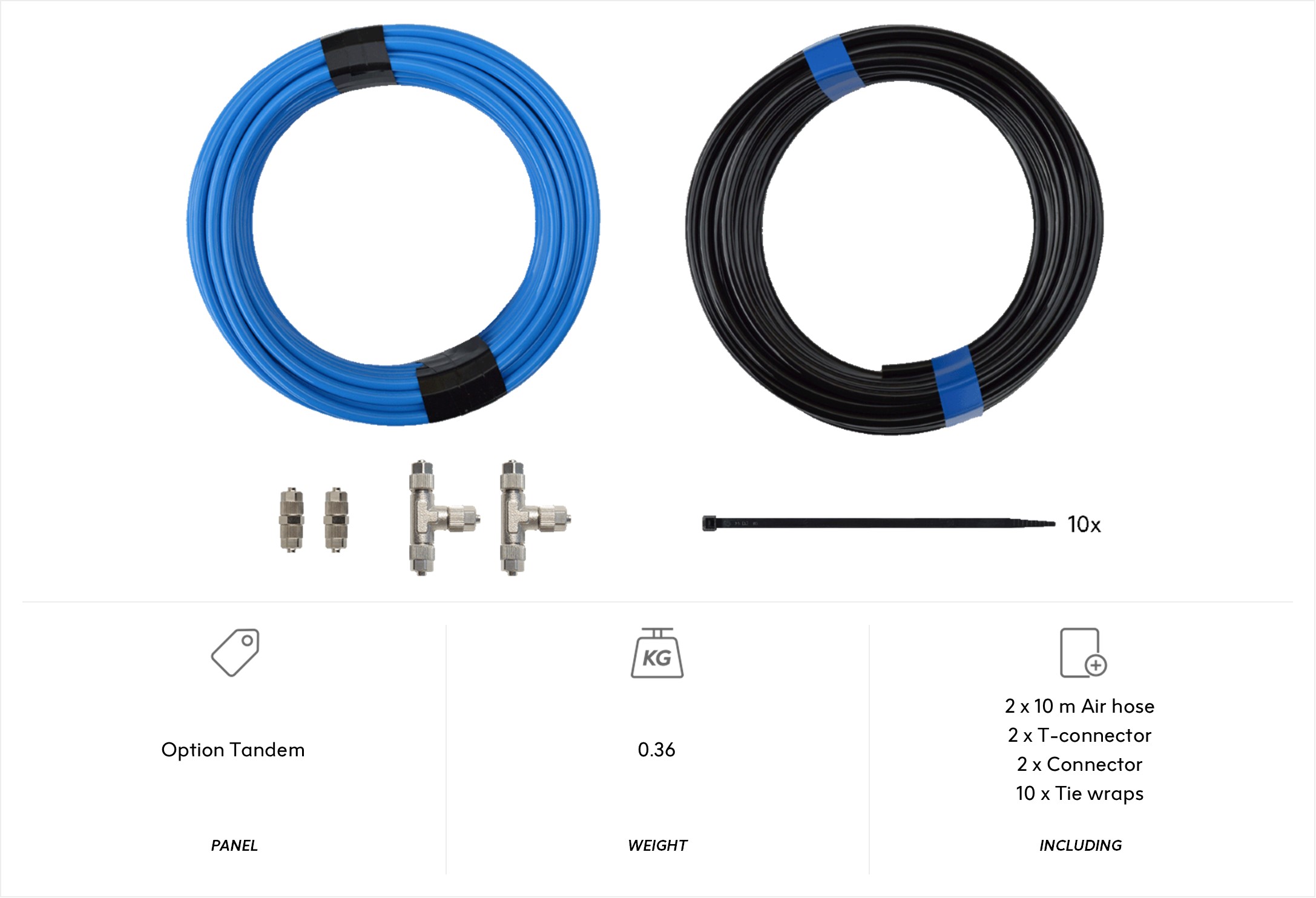 Tandem kit (2 T-connectors and 2x 10 m air hose) needed for every tandem kit